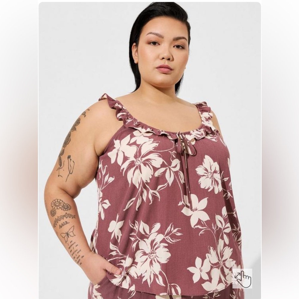 NWT Torrid Floral Print Washable Crinkle Gauze Ruffle Tie Front Tank Top Size 3